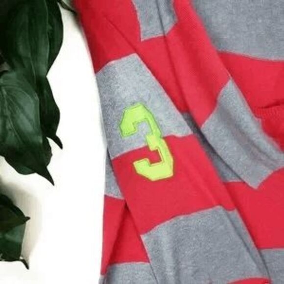 US Polo Assn Coral & Gray Striped Long Sleeve Polo Hooded Zip Up Size: Medium - Picture 5 of 6